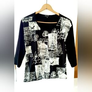 Ladies Black & White Fashion Pullover Top With Rhinestone